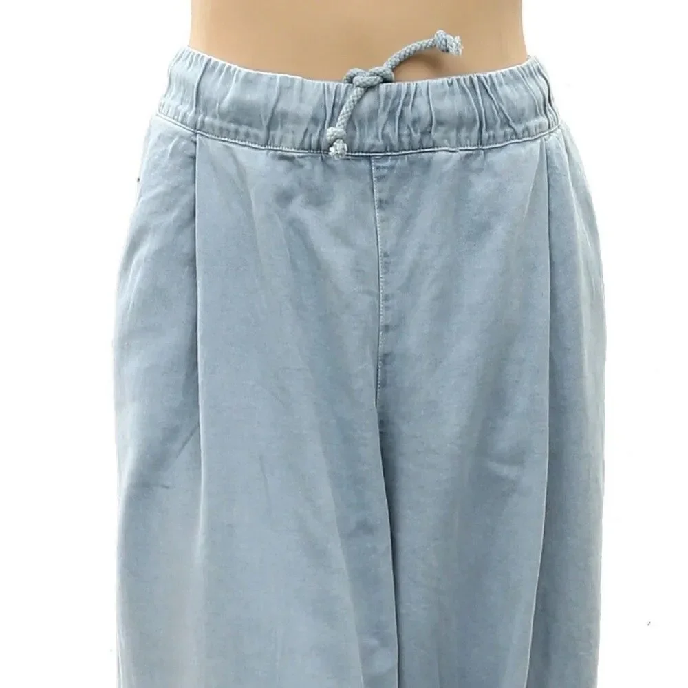 Free People Women's Wide-Leg Drawstring Trouser Pants Adjustable Blue XS 288550